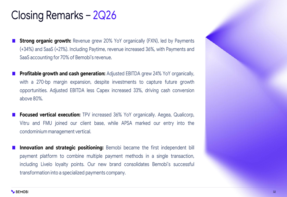 Bemobi Q2 2026 slides: payments drive 70% of revenue after ...