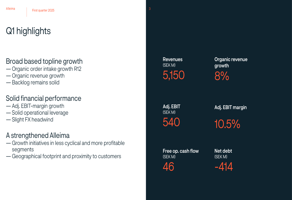 Alleima Q1 2025 slides: Revenue growth accelerates as margins expand to 10.5%