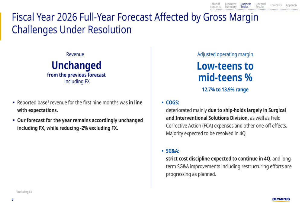 Olympus Q3 FY2026 slides: Revenue guidance cut 2% amid ship-hold ...