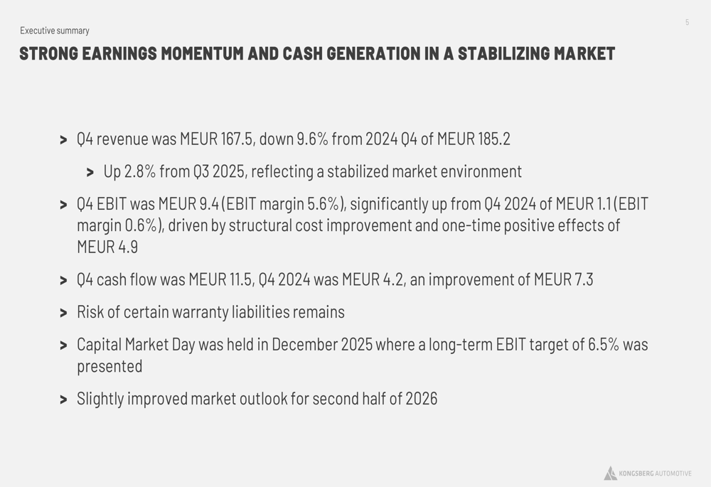 Kongsberg Automotive 2025年第4四半期決算:コスト削減でEBIT急増