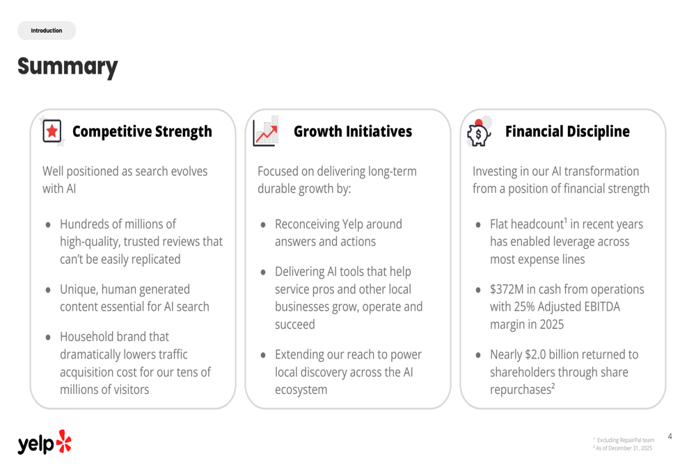 Yelp Q4 2025 presentation slides: AI transformation amid slowing revenue growth