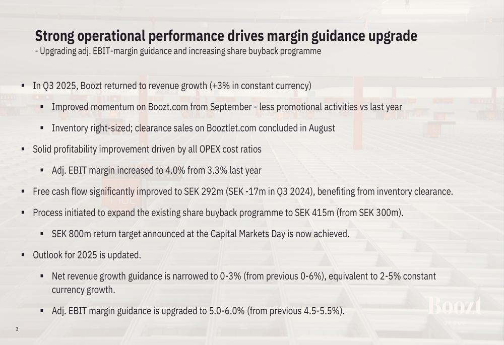 Boozt Q3 2025 presentation: Revenue growth returns amid margin improvements
