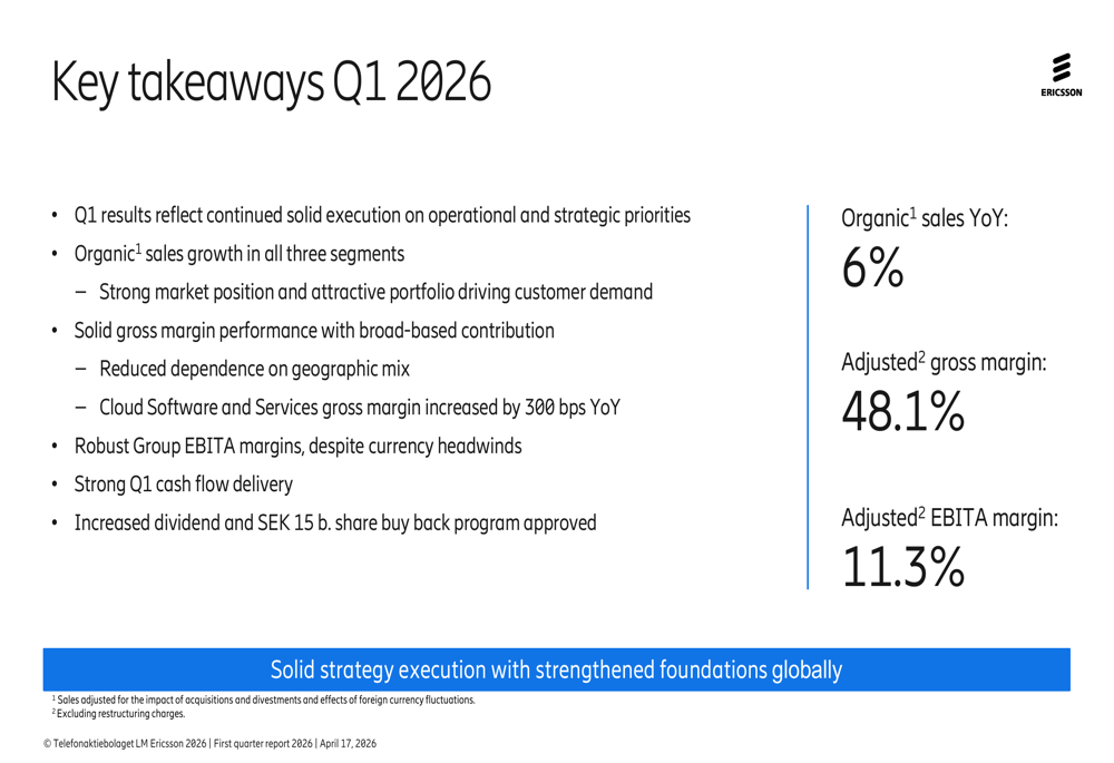 에릭슨 2026년 1분기 실적: 환율 악재로 유기적 성장 상쇄