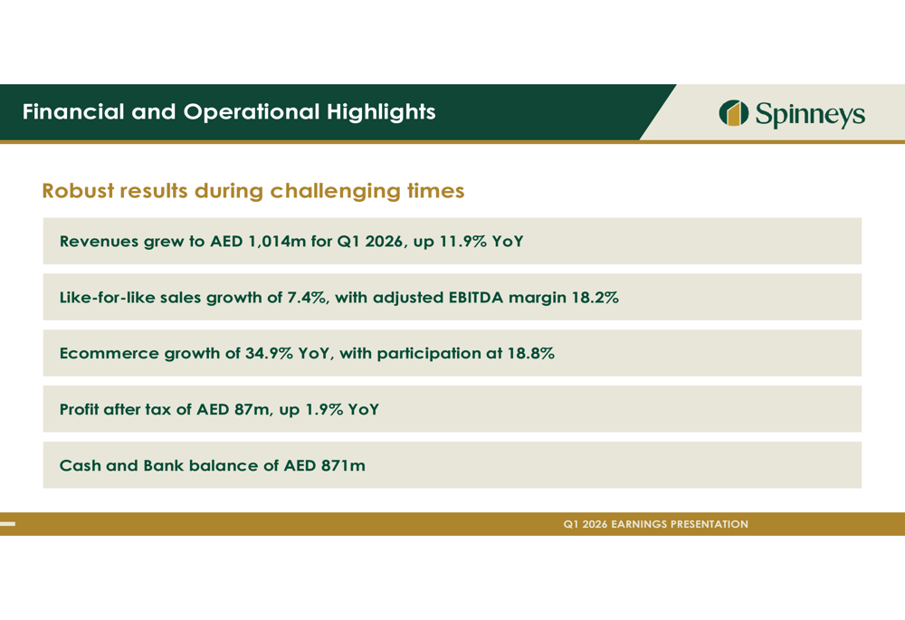 Spinneys Q1 2026 slides: 12% revenue growth amid supply chain crisis