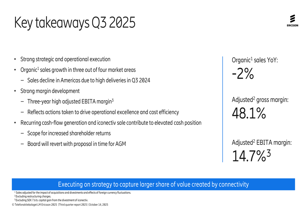 Ericsson Q3 2025 slides: Margin gains offset sales decline, iconectiv sale boosts results