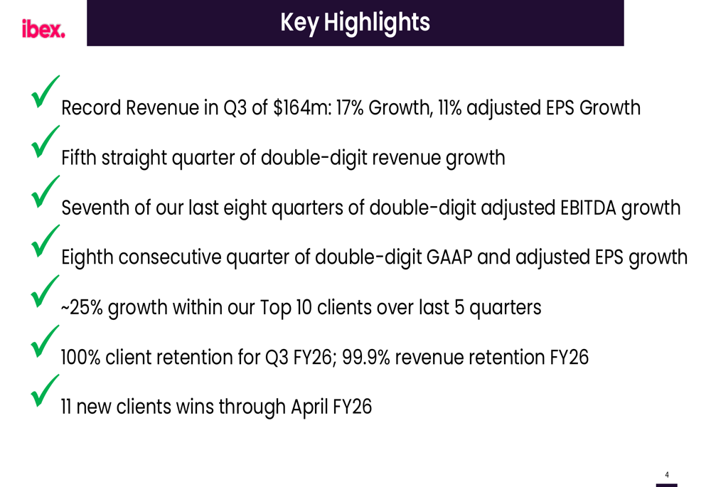 IBEX Q3 FY2026 slides: revenue beats forecast, guidance raised