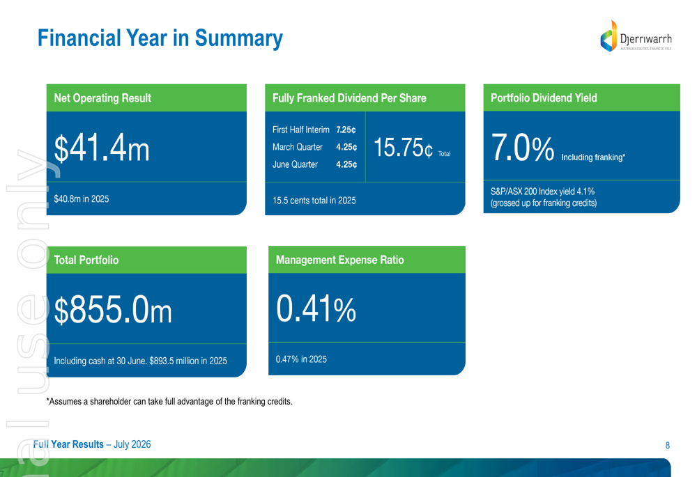 Djerriwarrh FY 2026 slides: enhanced yield delivers despite lag