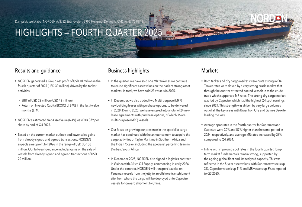 ノルデン2025年第4四半期：好調な海運市場にもかかわらず利益67%減
