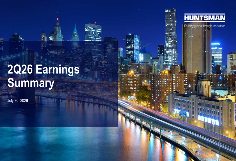 Huntsman Q2 2026 presentation shows EBITDA gains, cash flow pressure