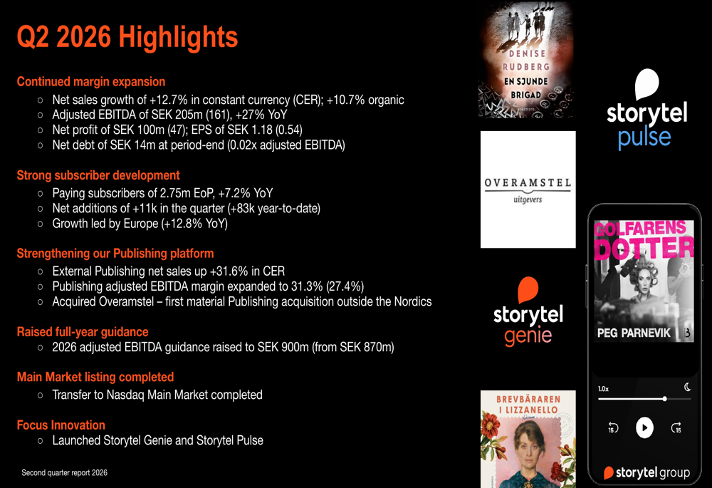 Storytel Q2 2026 slides: margin expansion drives guidance raise
