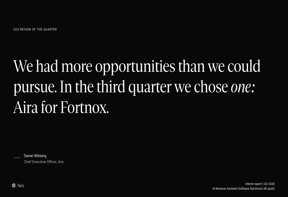Aira Q3 2026 slides: strategic pivot to Fortnox integration By ...