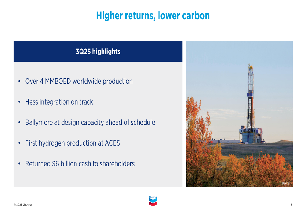 Chevron Q3 2025 slides: Production surges past 4 MMBOED, earnings up 42% sequentially