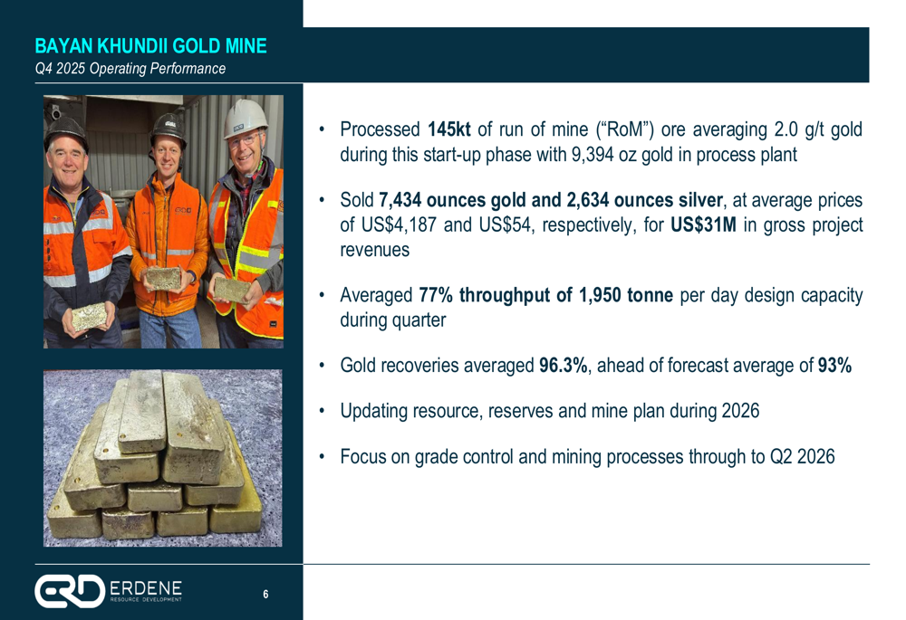 エルデネ2025年第4四半期決算、バヤンフンディで金生産が本格化