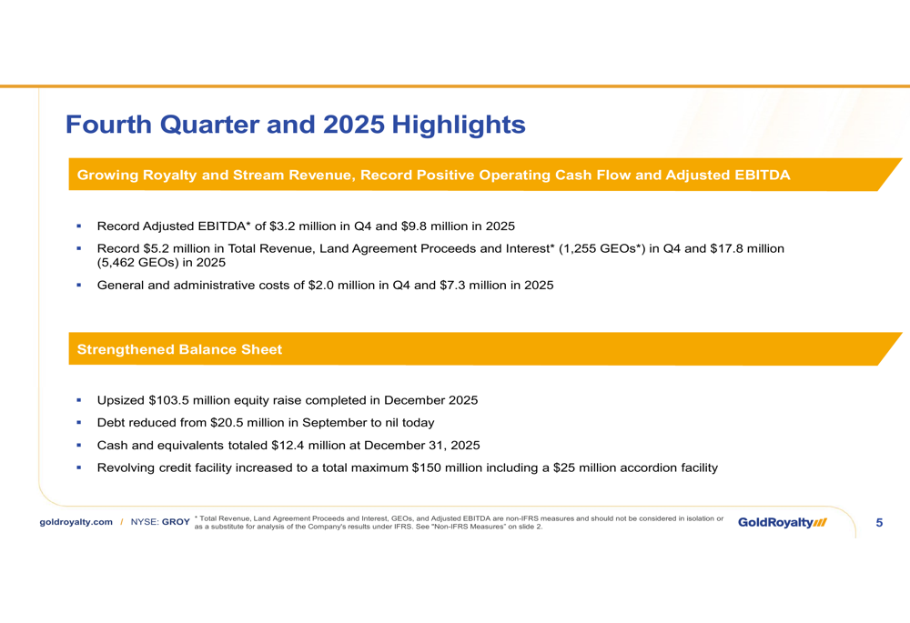 ゴールド・ロイヤルティ2025年第4四半期決算、5周年を記念する過去最高の業績
