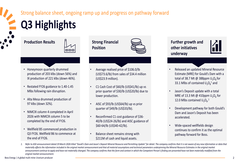 Boss Energy, 3분기 2026년 목표치 하향 조정: 날씨 영향으로 생산량 감소, 비용 일시 상승