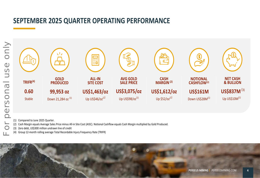 Perseus Mining September 2025 quarter slides: Cash position grows despite production decline