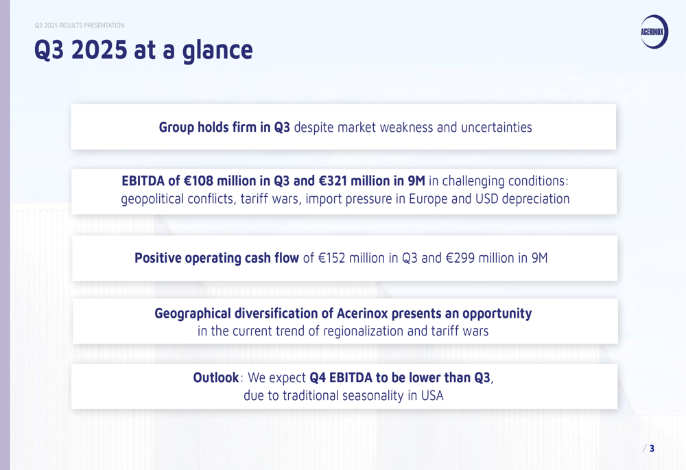 Acerinox Q3 2025 presentation slides: EBITDA stable amid market ...