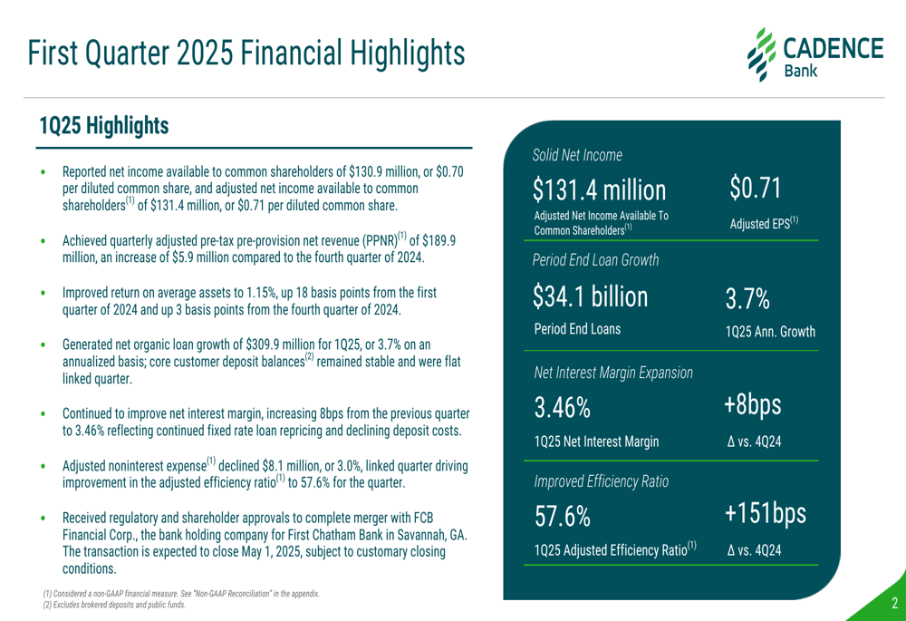 Cadence Bank Q1 2025 presentation: NIM expansion drives earnings growth