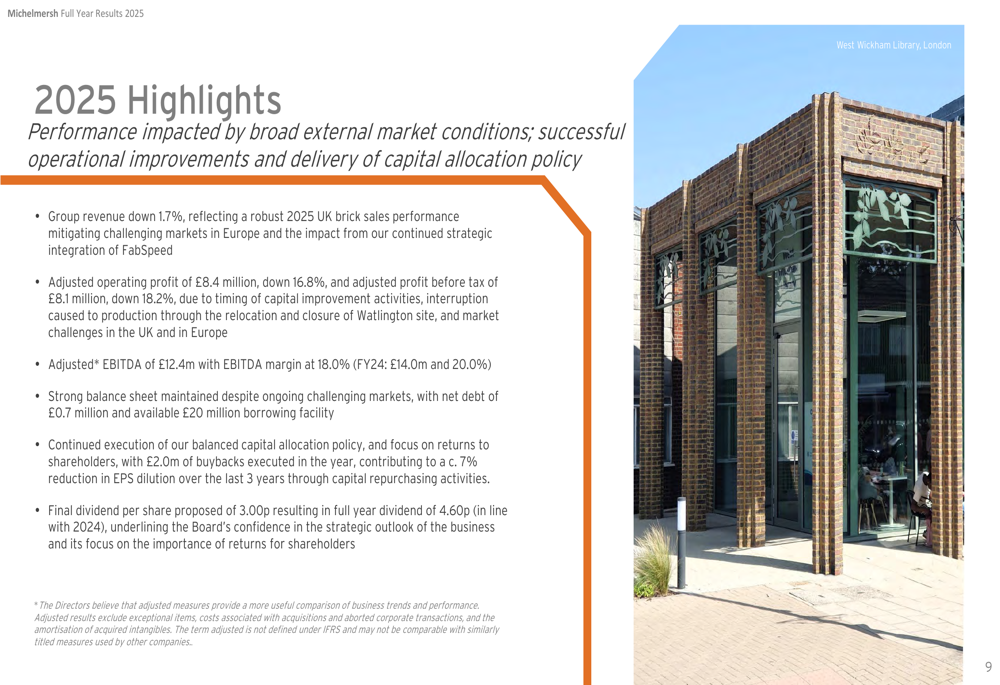 Michelmersh 2025年度通期決算：市場縮小で売上高減少