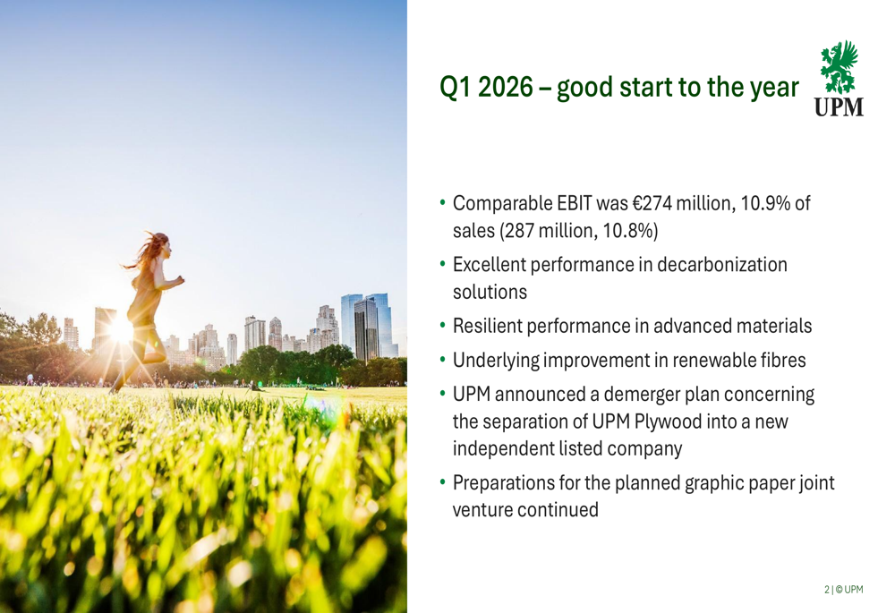 UPM第1四半期決算、記録的なエネルギー部門の業績が予想上回る