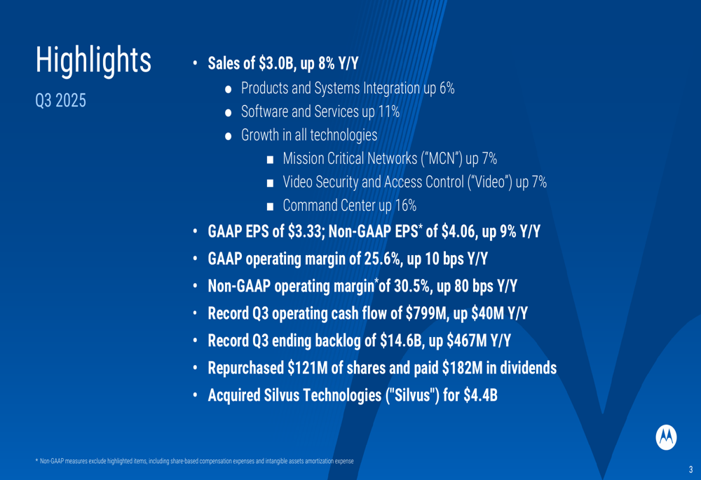 Motorola Solutions Q3 2025 slides: revenue up 8%, raises full-year guidance
