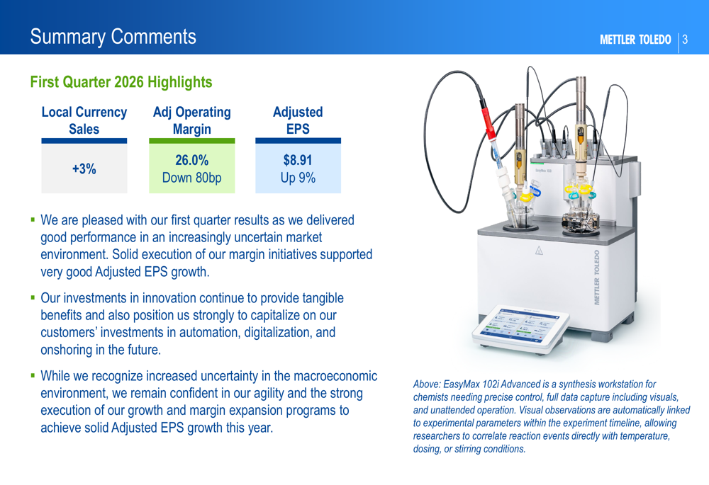 Mettler-Toledo Q1 2026 slides: sales rebound amid margin pressure