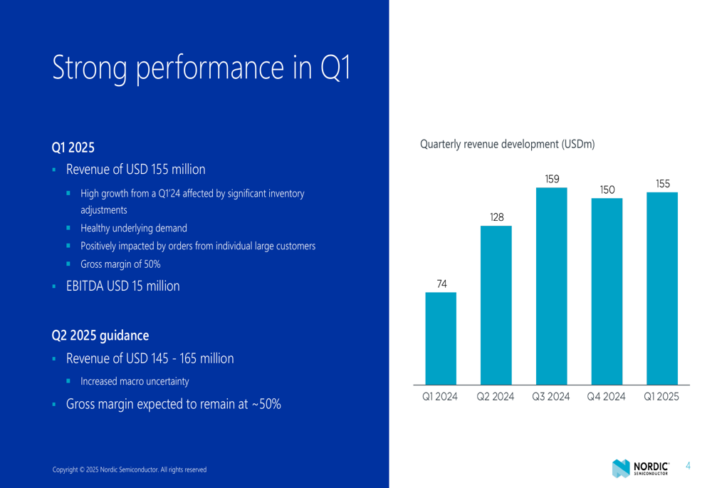 Nordic Semiconductor Q1 2025 slides: Revenue doubles as company expands into satellite