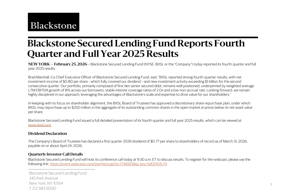 Blackstone Secured Lending Fund Stock Price Today | NYSE: BXSL Live ...