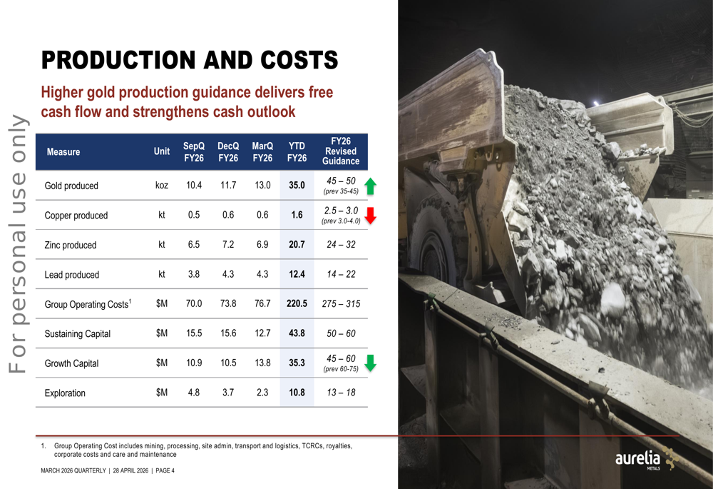 아우렐리아 메탈스, FY26 3분기 실적 발표: 금 생산 가이던스 상향 및 현금 흐름 개선