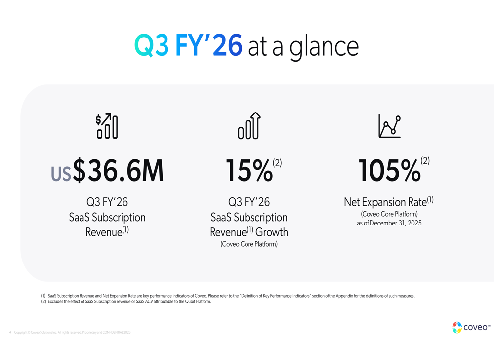 Coveo Q3 FY’26 slides: 15% core revenue growth overshadowed by profitability concerns