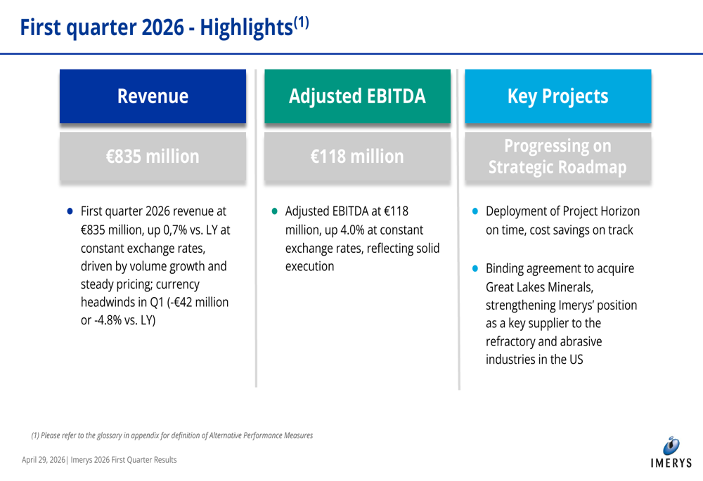 イメリス2026年第1四半期決算、為替逆風の中で有機的成長が復活