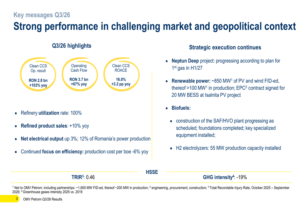 OMV Petrom Q3 2026 slides: profit doubles on refining strength