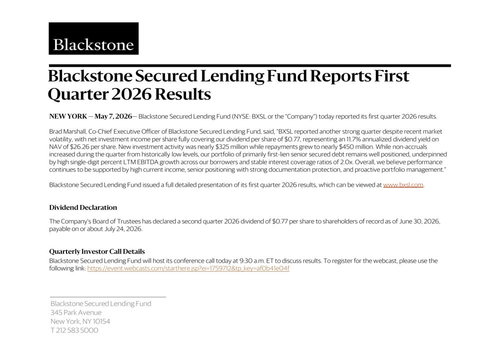 Blackstone Secured Lending Fund Stock Price Today | NYSE: BXSL Live ...