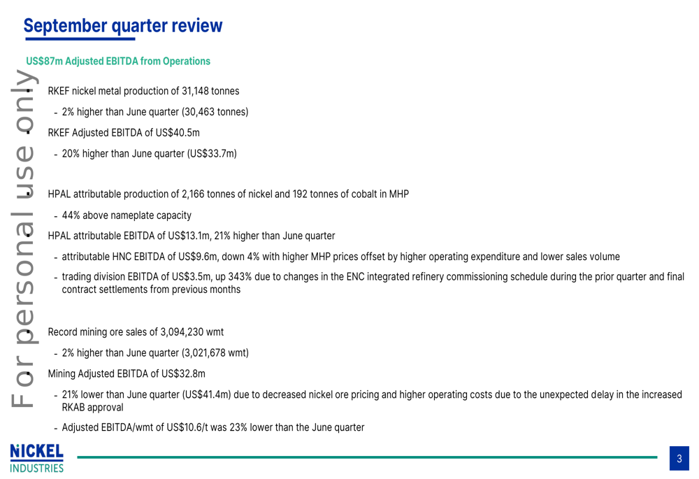 Nickel Mines Q3 2025 slides: Mixed segment performance amid debt refinancing