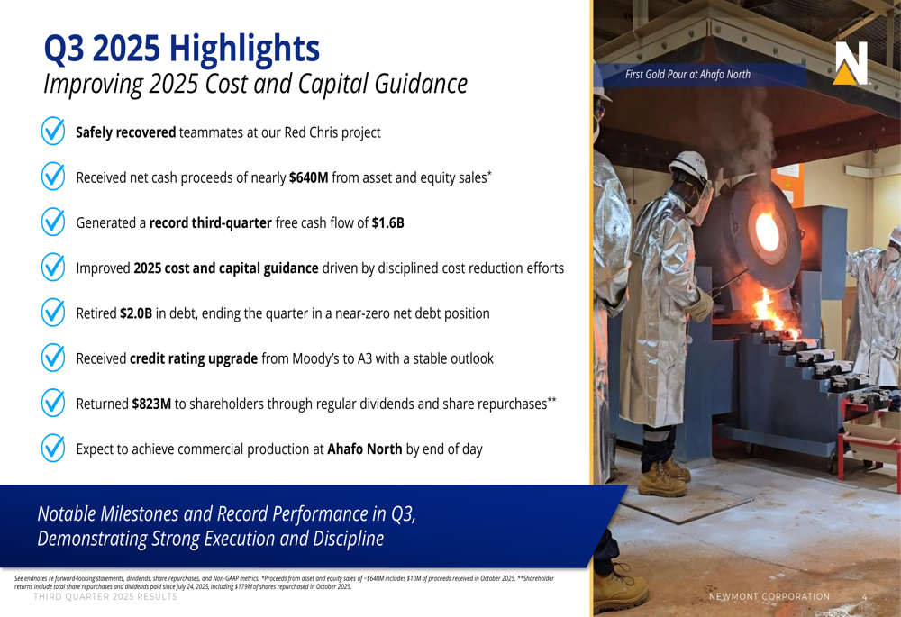 Newmont Q3 2025 slides: record free cash flow, CEO succession announced