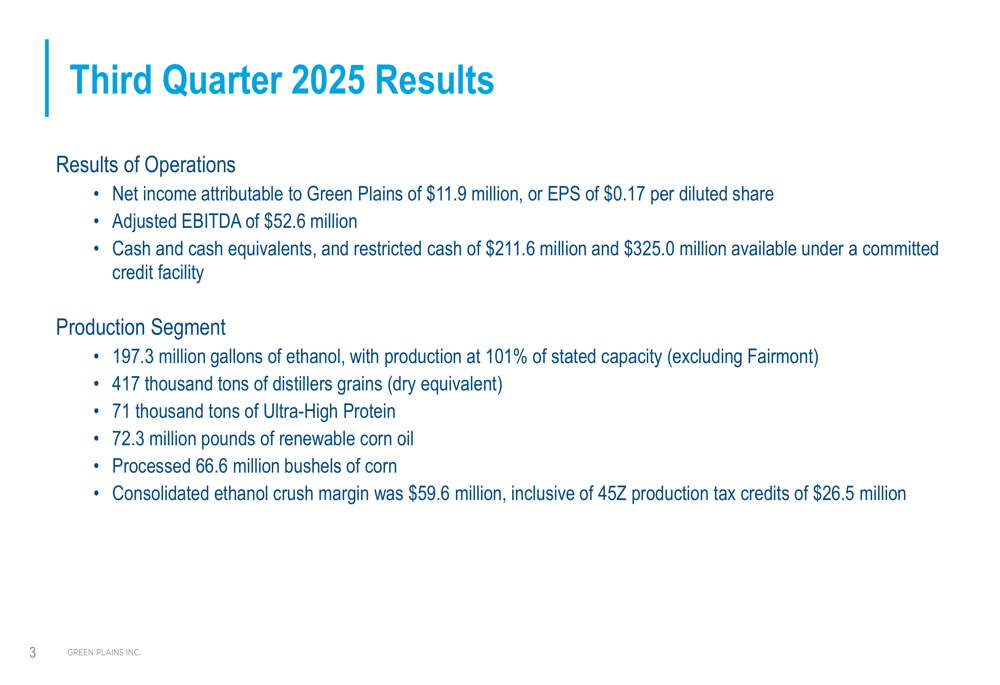 Green Plains Q3 2025 slides: EPS beat amid revenue decline, carbon capture now operational
