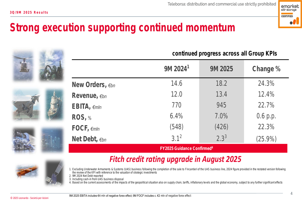 Leonardo Q3 2025 presentation slides: Revenue jumps 12.4%, strategic alliances advance