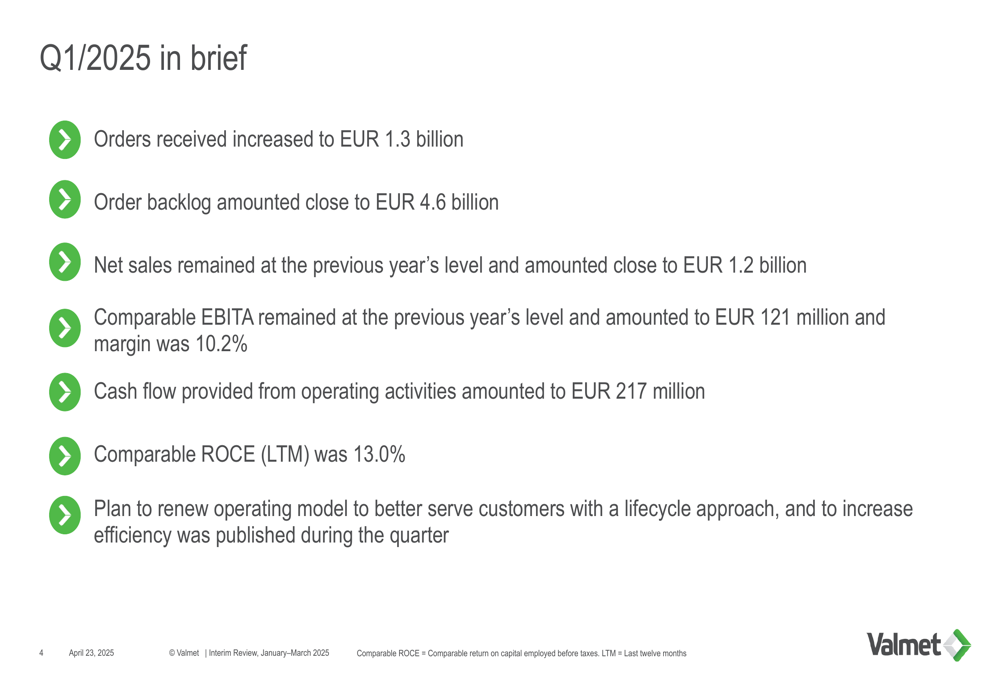 Valmet Q1 2025 slides: Services and Automation shine as company unveils cost-cutting plan