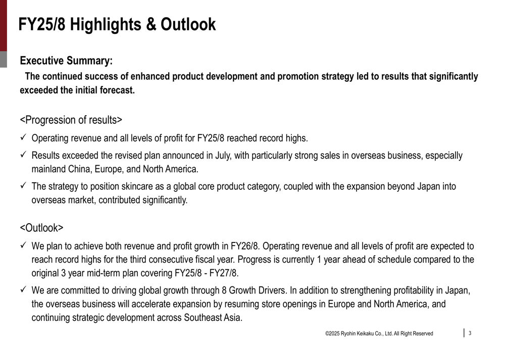Ryohin Keikaku FY25/8 presentation: Record profits as China sales surge