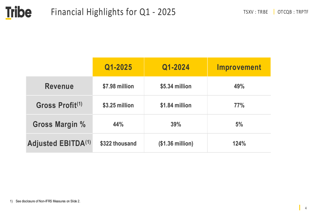 Tribe Property Tech Q1 2025 slides: 49% revenue growth with positive EBITDA milestone