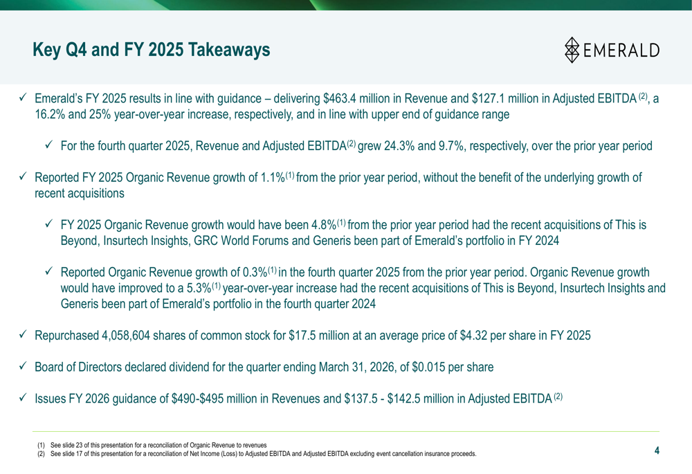 Emerald 2025年第4四半期決算:売上高は予想を上回るも大幅な1株利益未達