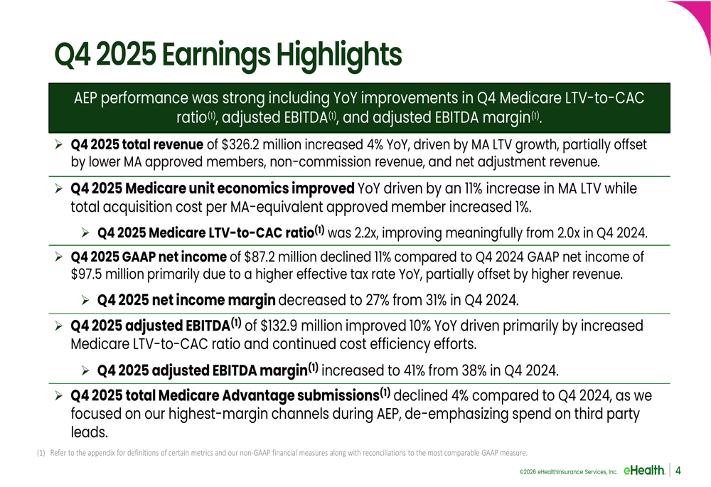 eHealth 2025年第4四半期決算は利益増加も2026年ガイダンスは急低下