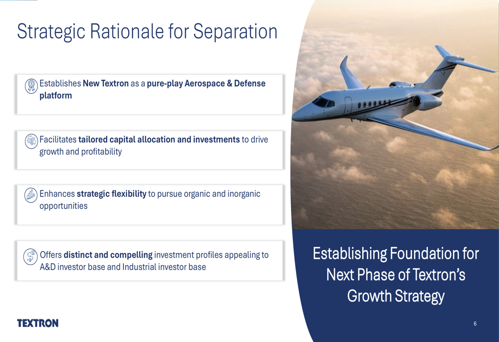 Textron 2026年第1四半期スライド：産業部門分離で純粋な航空宇宙・防衛企業へ