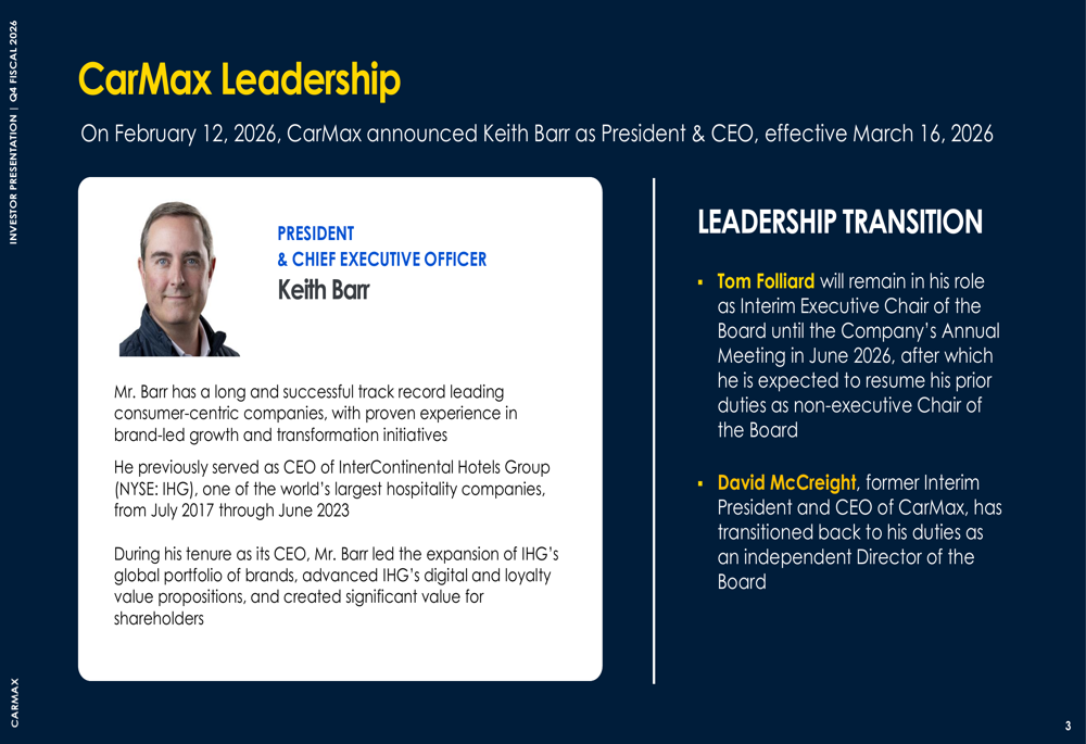 CarMax第4四半期決算：新CEO就任、変革の中で利益率に圧力
