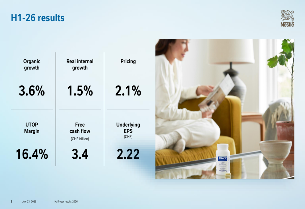Nestlé H1 2026 slides: RIG momentum builds, Waters JV announced