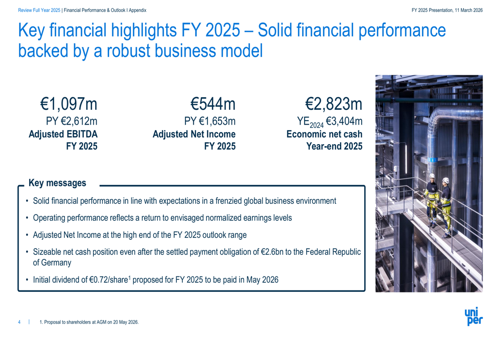 Uniper FY 2025 slides: earnings normalize, dividend resumes