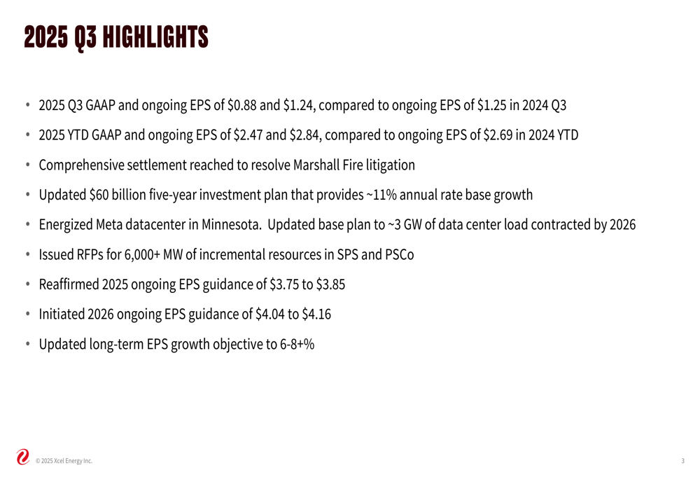 Xcel Energy Q3 2025 slides: $60B capital plan to drive 11% rate base growth