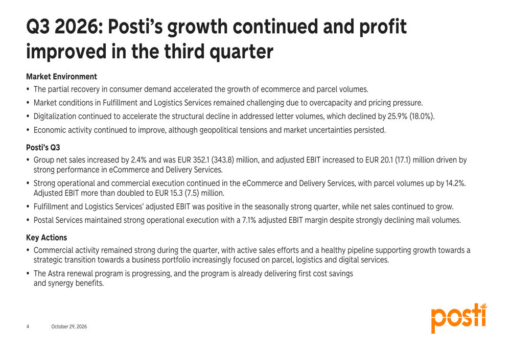 Posti Q3 2026 slides: parcel growth drives profit, stock slips By ...