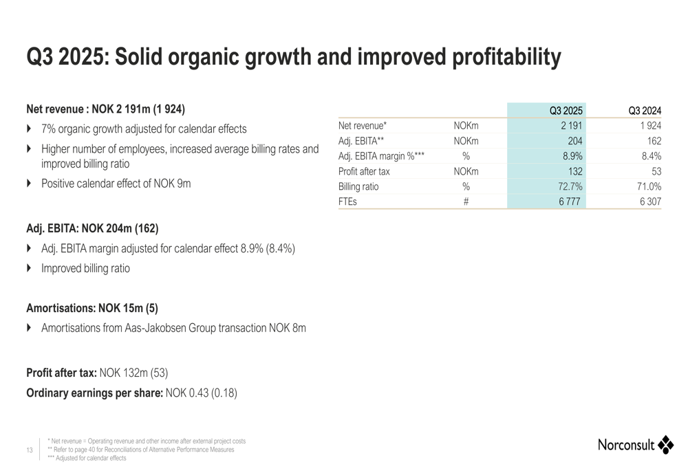 Norconsult Q3 2025 slides: Revenue up 13%, announces strategic Metier acquisition